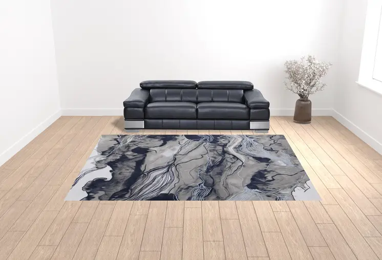 10' X 14' Blue Gray And Ivory Abstract Power Loom Stain Resistant Area Rug