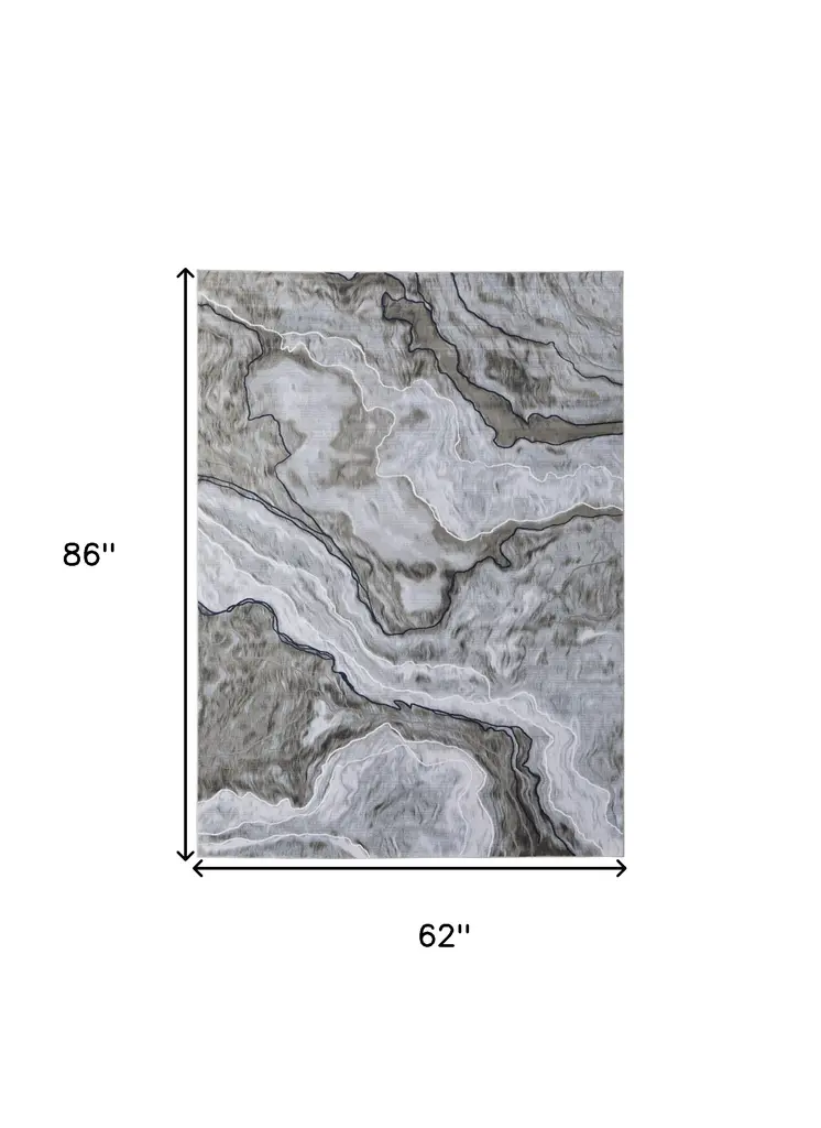 5' X 7' Ivory Blue and Gray Abstract Power Loom Area Rug