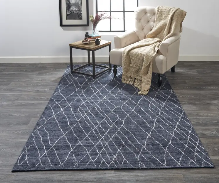 2' X 3' Blue and Ivory Abstract Hand Woven Area Rug