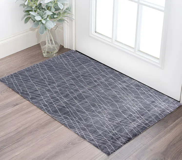 2' X 3' Blue and Ivory Abstract Hand Woven Area Rug