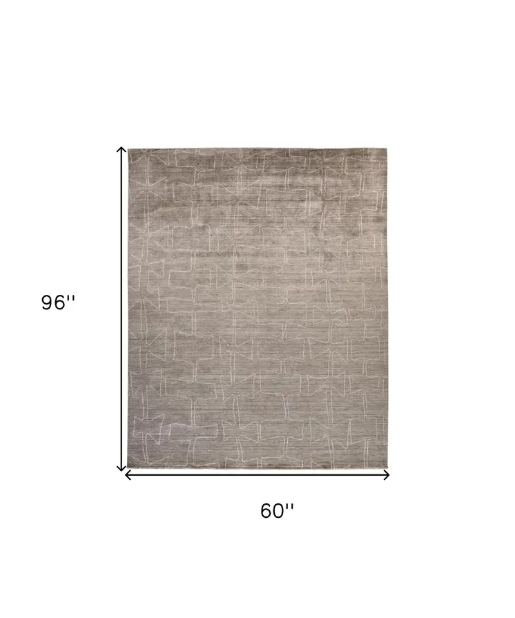 5' X 8' Gray Taupe And Ivory Abstract Hand Woven Area Rug