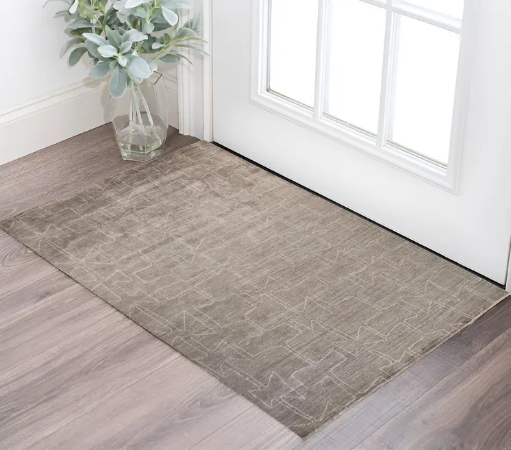 2' X 3' Gray and Ivory Abstract Hand Woven Area Rug