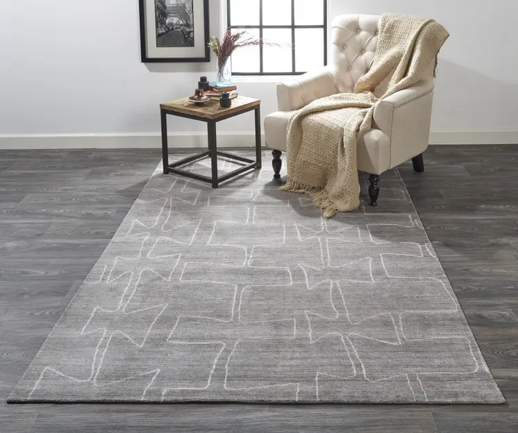 2' X 3' Gray and Ivory Abstract Hand Woven Area Rug