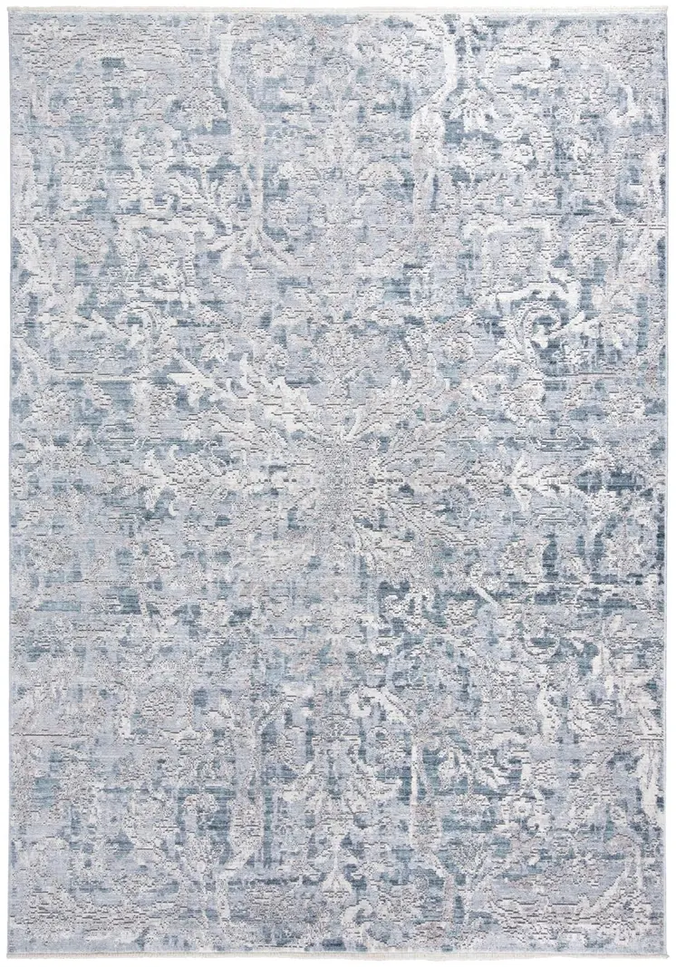 2' X 3' Blue Gray And Silver Abstract Distressed Area Rug With Fringe