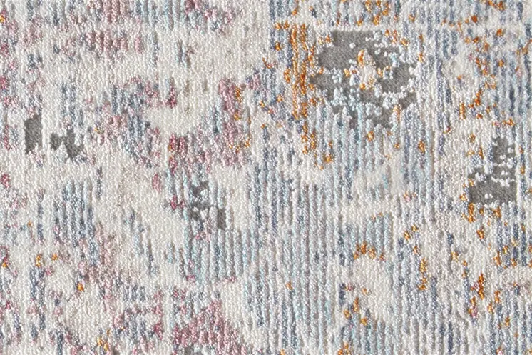 2' X 3' Ivory Gray And Pink Abstract Distressed Area Rug With Fringe