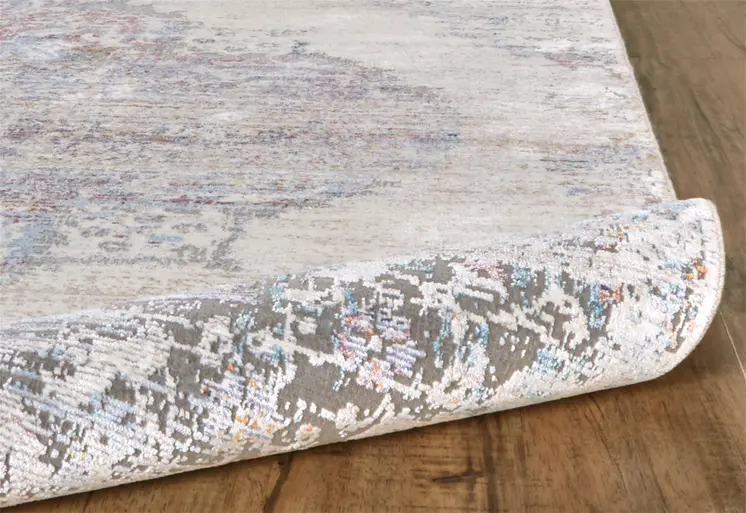 2' X 3' Ivory Gray And Pink Abstract Distressed Area Rug With Fringe