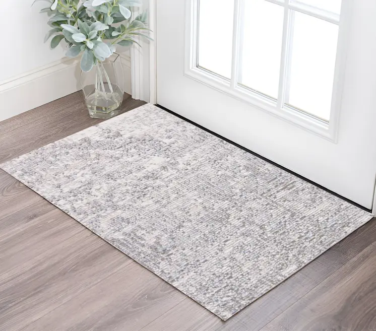 3' X 5' Gray Ivory And Taupe Abstract Distressed Area Rug With Fringe