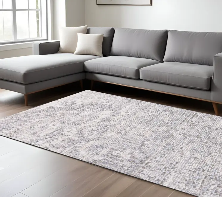 8' X 10' Gray Ivory And Taupe Abstract Distressed Area Rug With Fringe