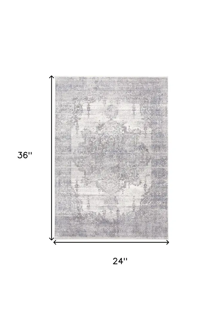 2' X 3' Gray Ivory And Taupe Abstract Distressed Area Rug With Fringe