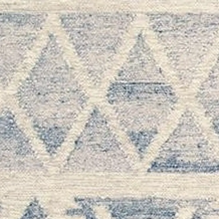 9' X 12' Blue and Ivory Wool Geometric Flatweave Handmade Area Rug With Fringe