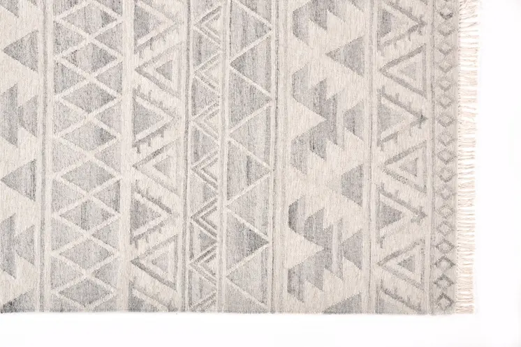 10' X 14' Blue and Ivory Wool Geometric Flatweave Handmade Area Rug With Fringe