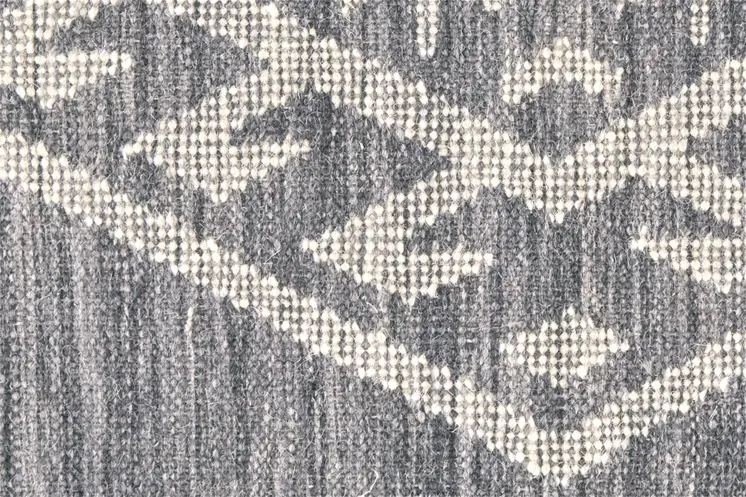 10' X 14' Gray Ivory And Blue Wool Geometric Dhurrie Flatweave Handmade Area Rug With Fringe