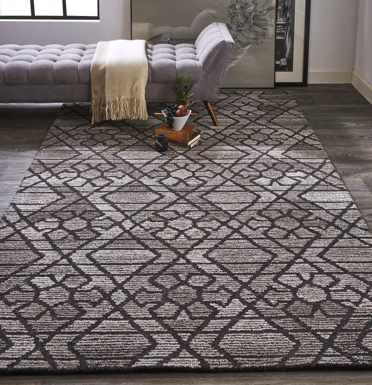 8' X 10' Black and Taupe Wool Paisley Hand Tufted Area Rug