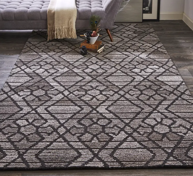8' X 10' Black and Taupe Wool Paisley Hand Tufted Area Rug