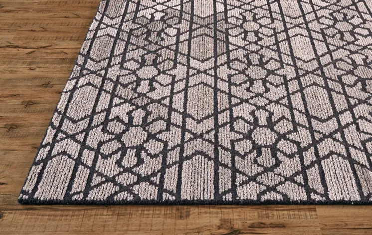 8' X 10' Black and Taupe Wool Paisley Hand Tufted Area Rug