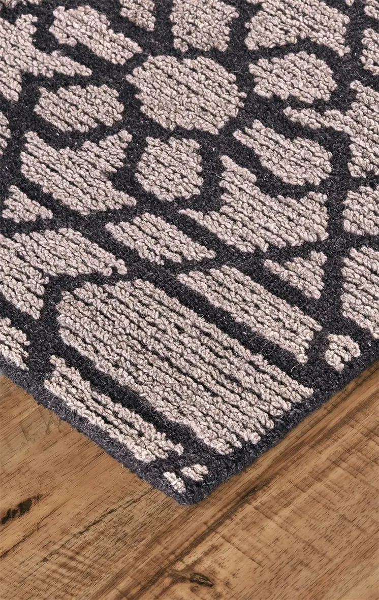 9' X 12' Black and Taupe Wool Paisley Hand Tufted Area Rug