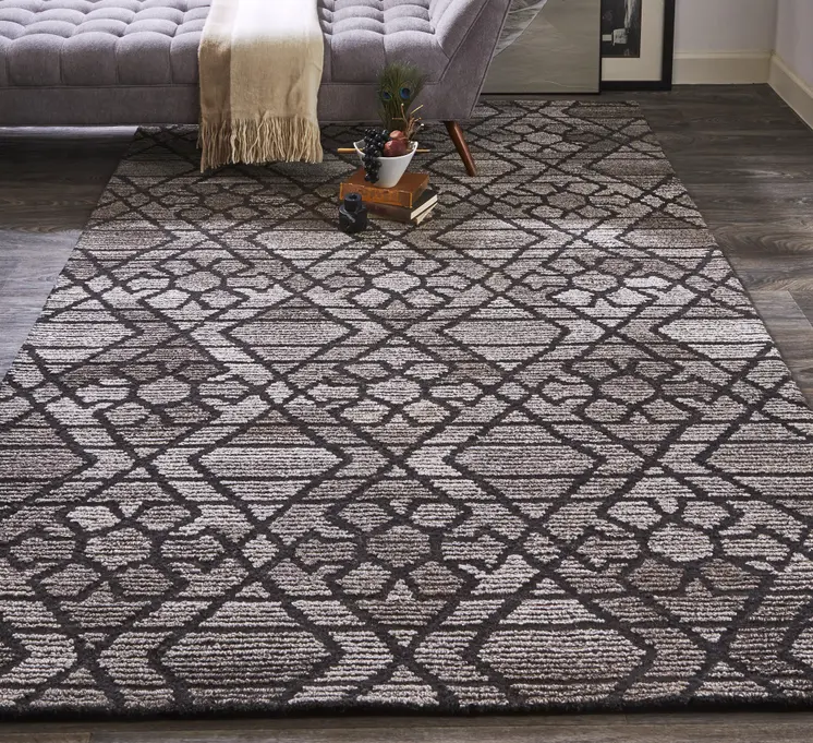 10' X 14' Black and Taupe Wool Paisley Hand Tufted Area Rug