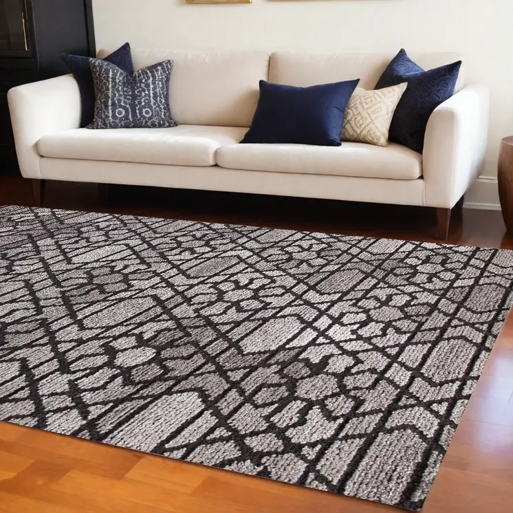 10' X 14' Black and Taupe Wool Paisley Hand Tufted Area Rug