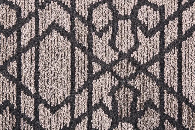 8' Black and Taupe Round Wool Paisley Hand Tufted Area Rug