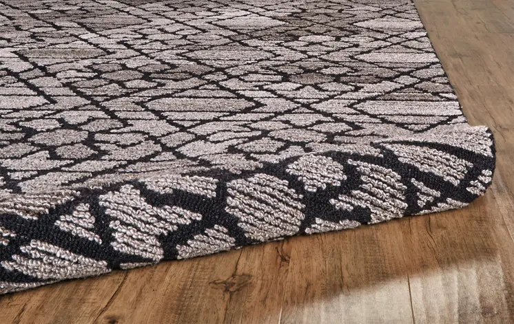 8' Black and Taupe Round Wool Paisley Hand Tufted Area Rug