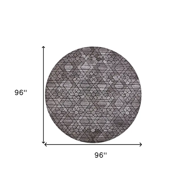 8' Black and Taupe Round Wool Paisley Hand Tufted Area Rug