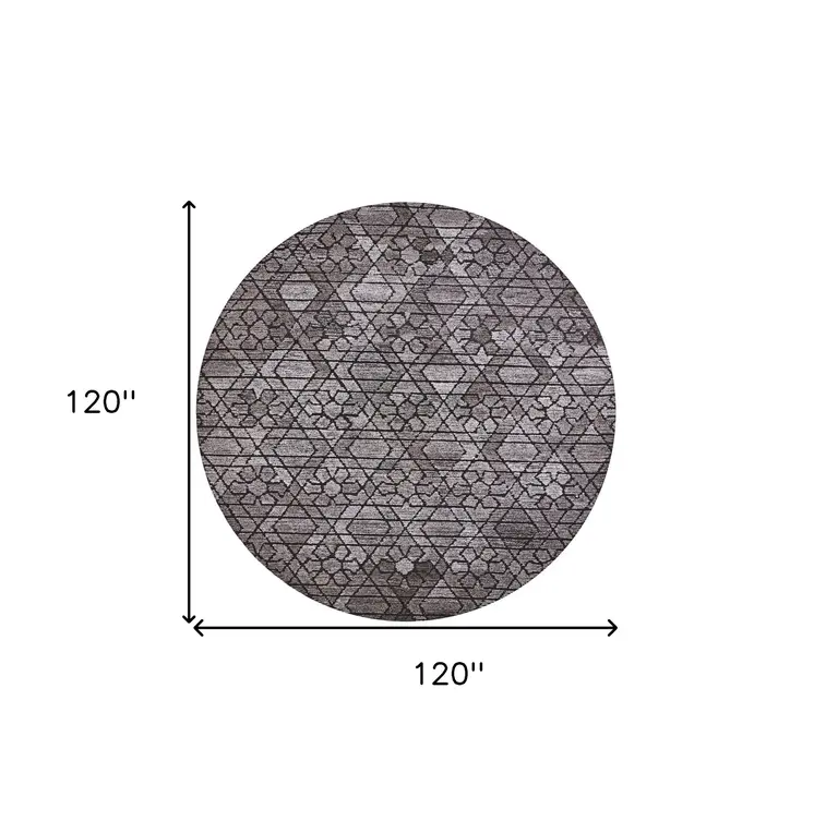 10' Black and Taupe Round Wool Paisley Hand Tufted Area Rug