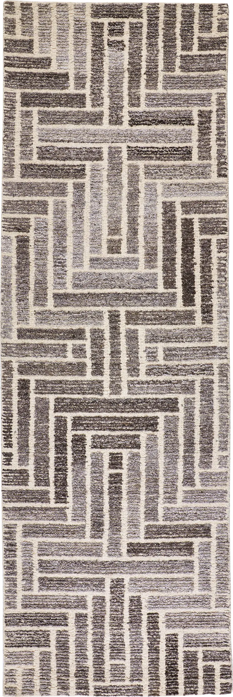 8' Tan And Gray Wool Geometric Hand Tufted Runner Rug