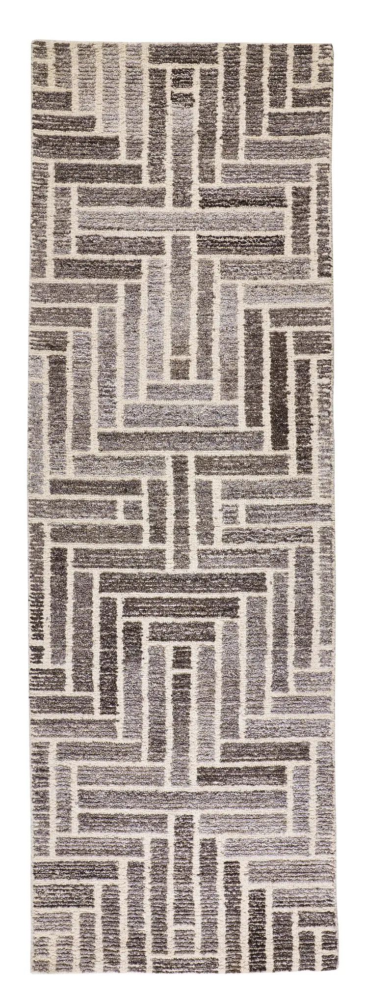 8' Tan And Gray Wool Geometric Hand Tufted Runner Rug