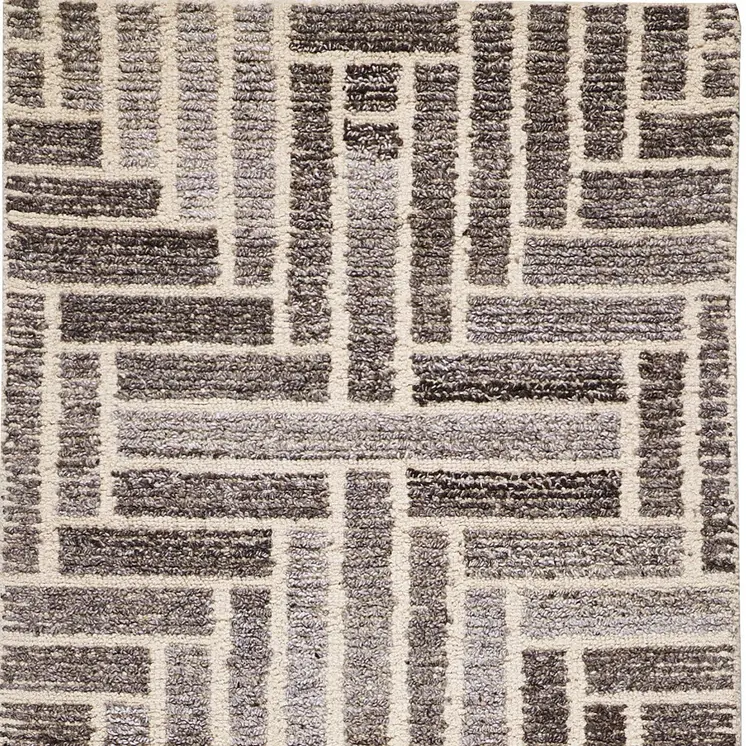 8' Tan And Gray Wool Geometric Hand Tufted Runner Rug