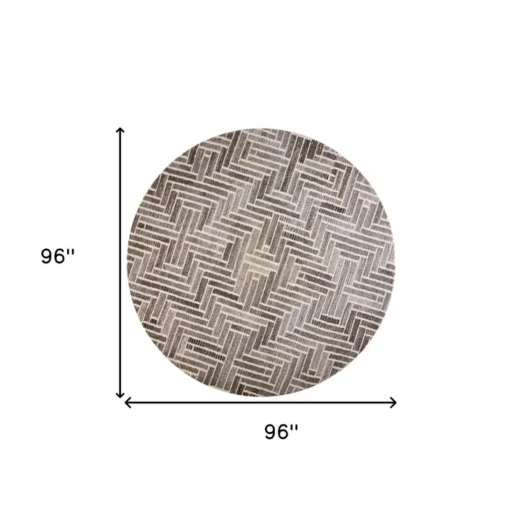 8' Tan and Gray Round Wool Geometric Hand Tufted Area Rug