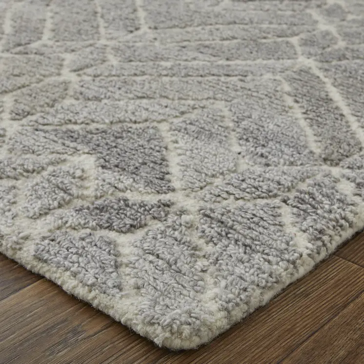 9' X 12' Gray and Ivory Wool Geometric Hand Tufted Area Rug