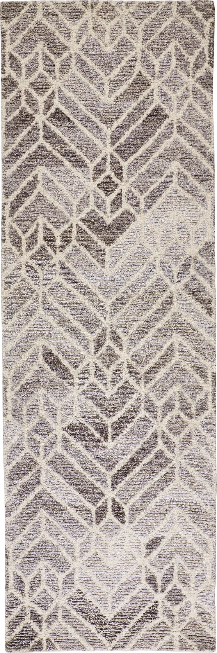 8' Gray And Ivory Wool Geometric Hand Tufted Runner Rug