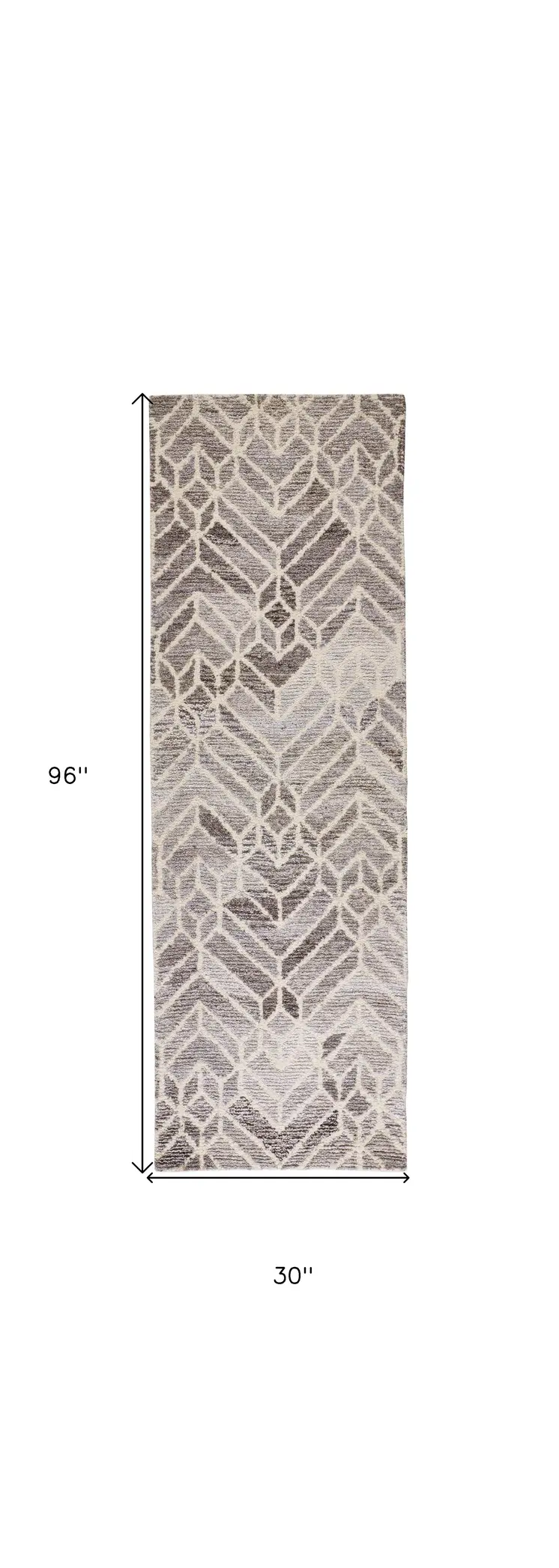 8' Gray And Ivory Wool Geometric Hand Tufted Runner Rug
