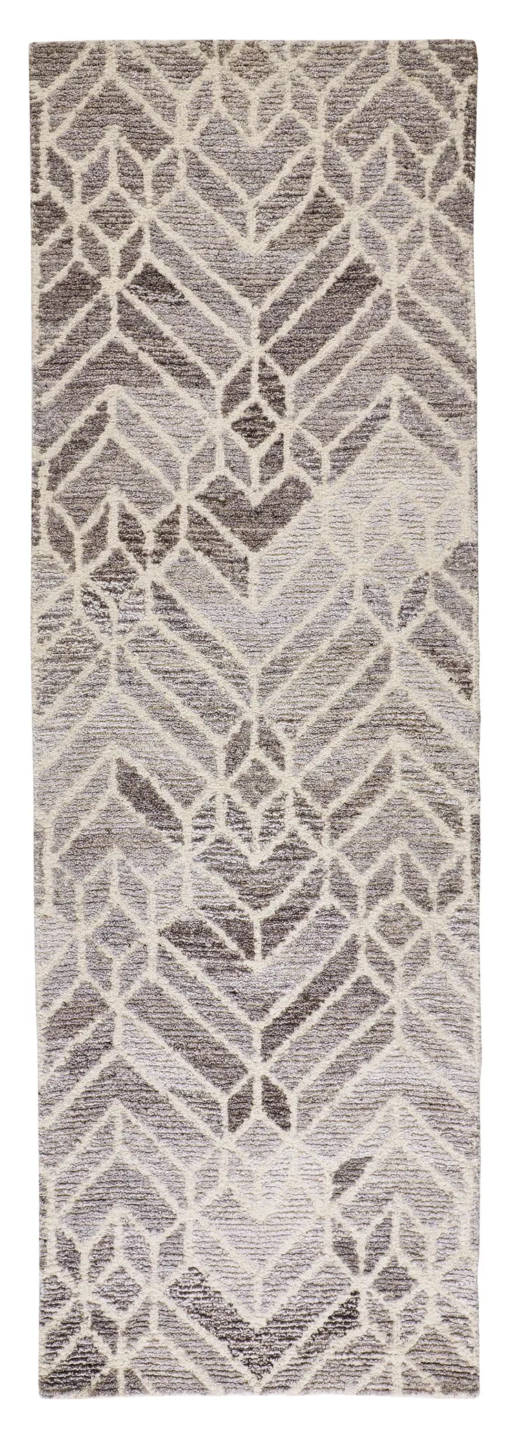 8' Gray And Ivory Wool Geometric Hand Tufted Runner Rug