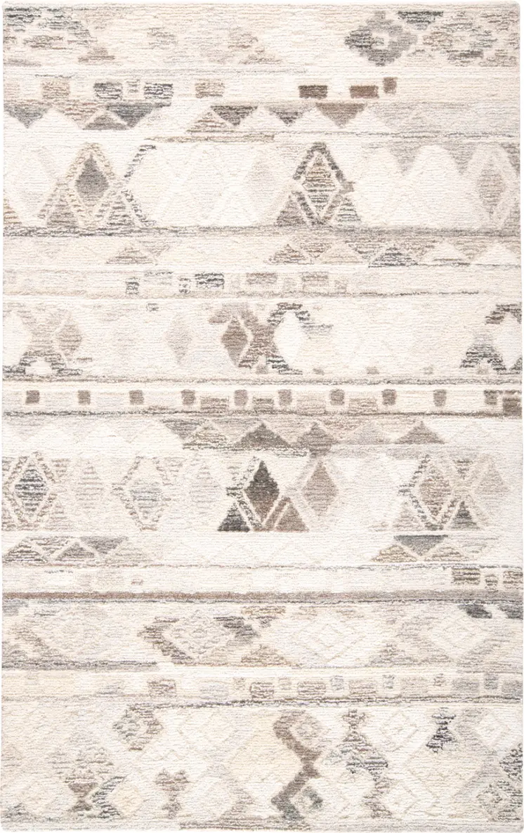 5' X 8' Beige Ivory and Gray Wool Geometric Hand Tufted Area Rug