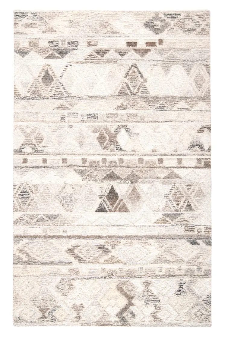 8' X 10' Beige Ivory and Gray Wool Geometric Hand Tufted Area Rug
