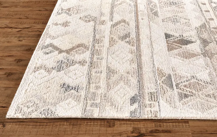 8' Gray and Ivory Round Wool Abstract Hand Tufted Area Rug