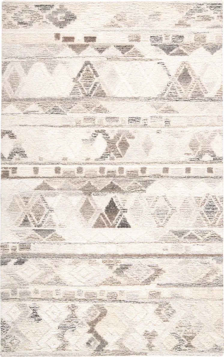 2' X 3' Beige Ivory and Gray Wool Geometric Hand Tufted Area Rug