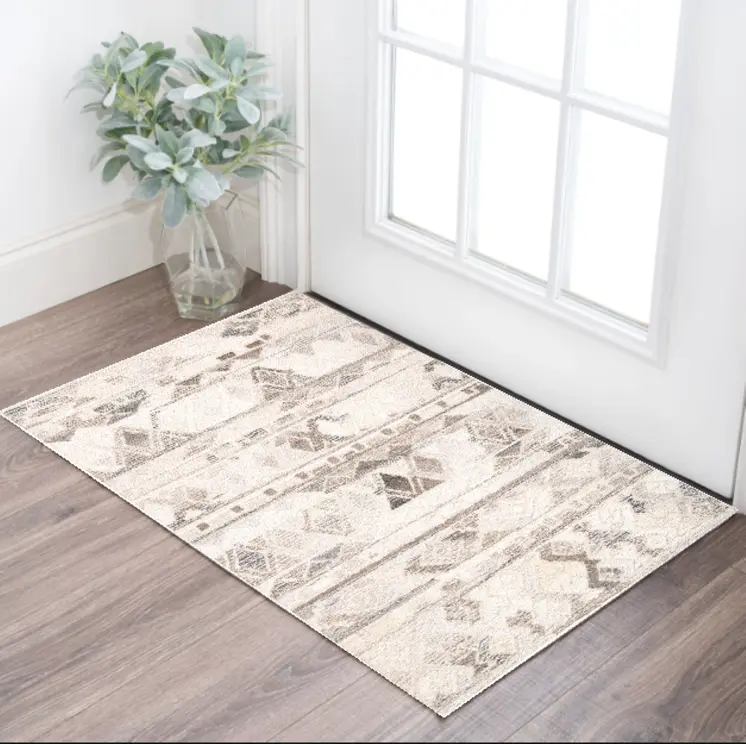 2' X 3' Beige Ivory and Gray Wool Geometric Hand Tufted Area Rug