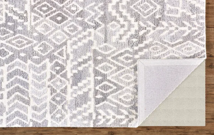 8' X 10' Gray and White Wool Abstract Geometric Hand Tufted Area Rug