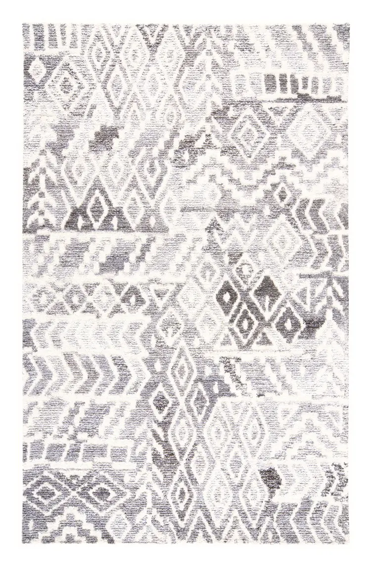 8' X 10' Gray and White Wool Abstract Geometric Hand Tufted Area Rug