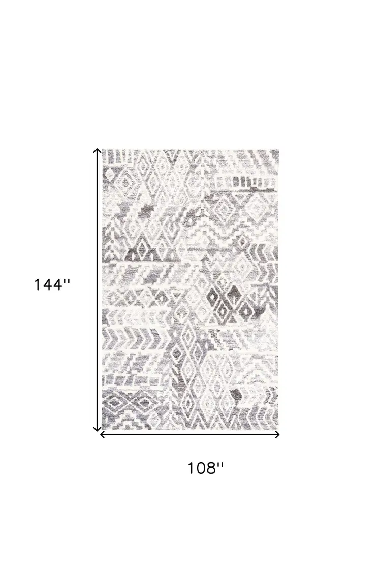 9' X 12' Gray and White Wool Abstract Geometric Hand Tufted Area Rug