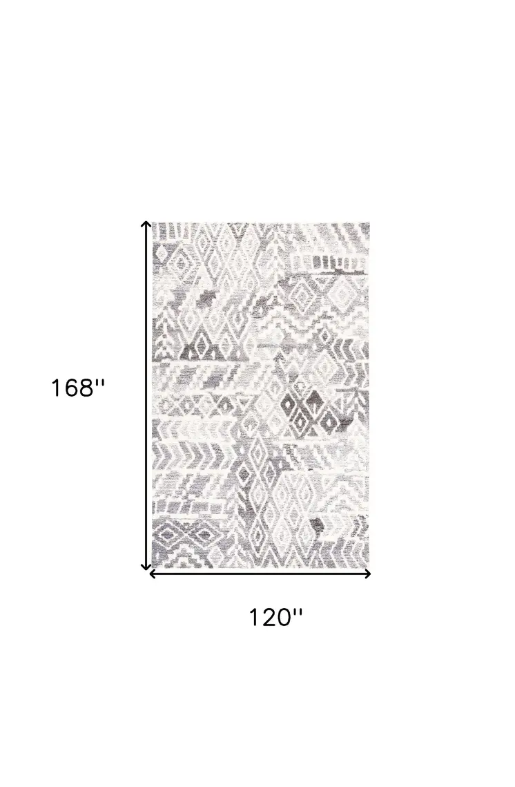 10' X 14' Gray and White Wool Abstract Geometric Hand Tufted Area Rug