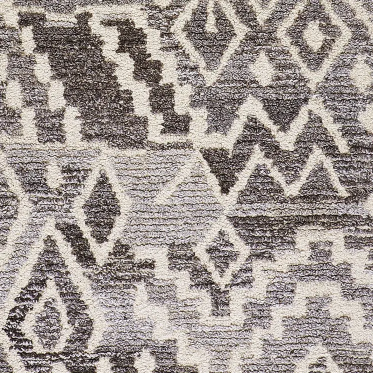 8' Gray And White Wool Abstract Hand Tufted Runner Rug