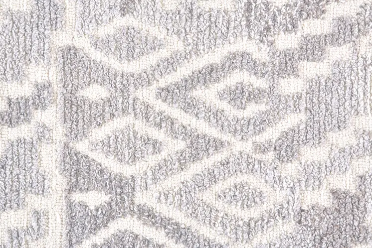 10' Gray and White Round Wool Abstract Hand Tufted Area Rug