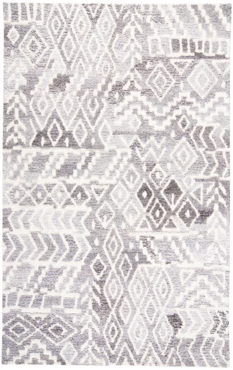 2' X 3' Gray and White Abstract Geometric Hand Tufted Distressed Area Rug