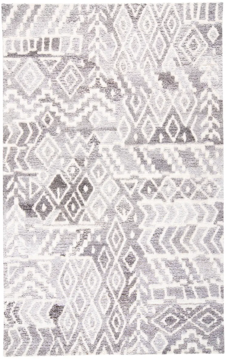 2' X 3' Gray and White Abstract Geometric Hand Tufted Distressed Area Rug