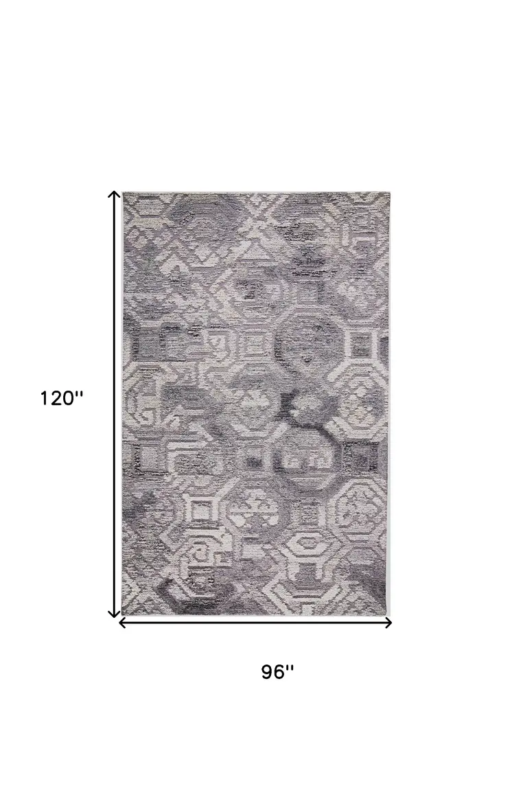 8' X 10' Gray and Ivory Wool Abstract Hand Tufted Area Rug