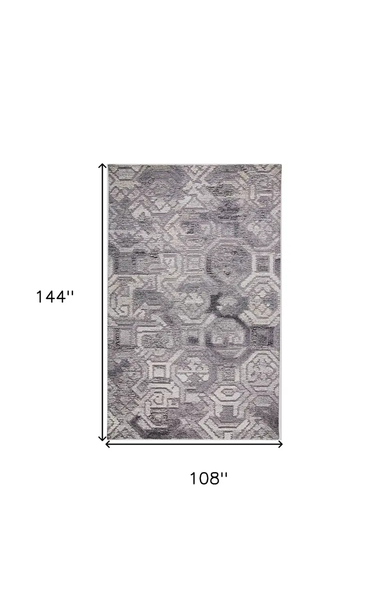 9' X 12' Gray and Ivory Wool Abstract Hand Tufted Area Rug