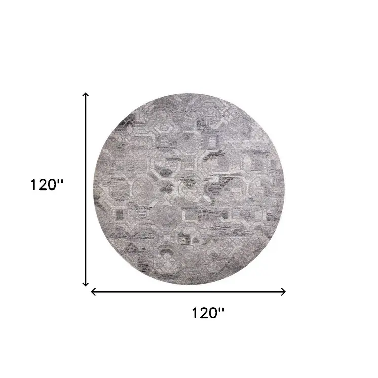 10' Gray and Ivory Round Wool Abstract Hand Tufted Area Rug